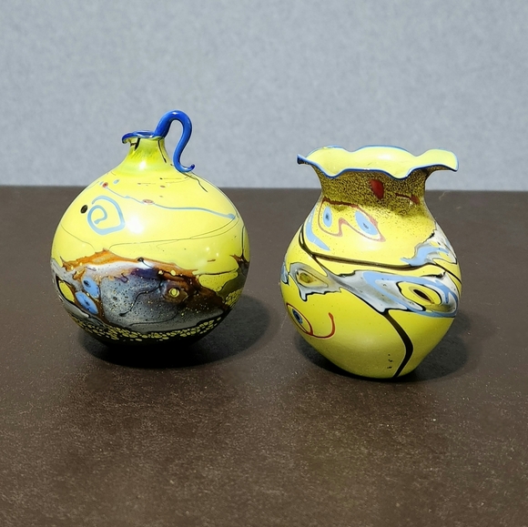 Hand painted blown art glass pieces
